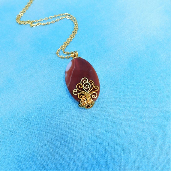 Carnelian Pendant Rustic Copper Necklace, Unique Artisan Crafted Handmade Gemstone Jewelry, Artistic 7th Anniversary Present for Wife