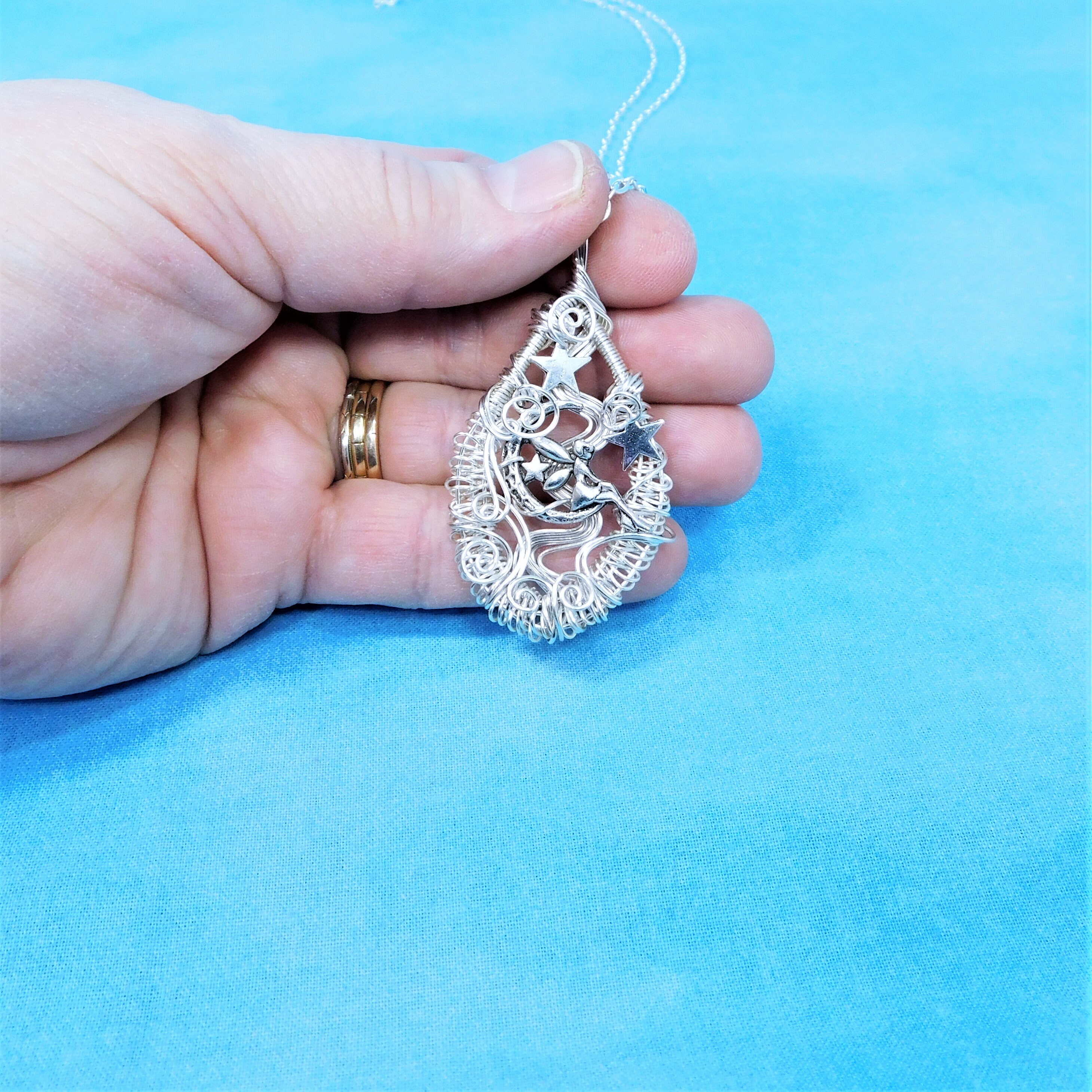 Fantasy Jewelry Fairy Necklace, Artisan Crafted Woven Wire Wrapped