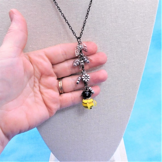 Handcrafted Bee Necklace, Flower and Bumblebee Pendant Gift for Lady Beekeeper, Nature Jewelry Birthday Present for Wife, Girlfriend or Mom