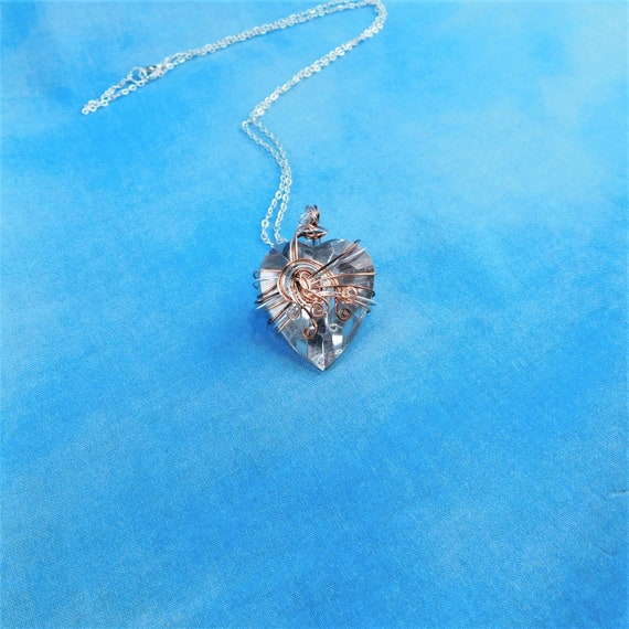 Wire Wrapped Heart Pendant, Handmade Artisan Crafted Wearable Art Jewelry, Women's Romantic Valentine Necklace Present or Anniversary Gift