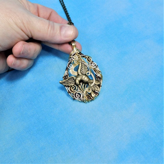 Artistic Hummingbird Necklace, Unique Copper Wire Wrapped Bird Pendant, Wearable Art Jewelry Bereavement Present or Sympathy Gift for Women