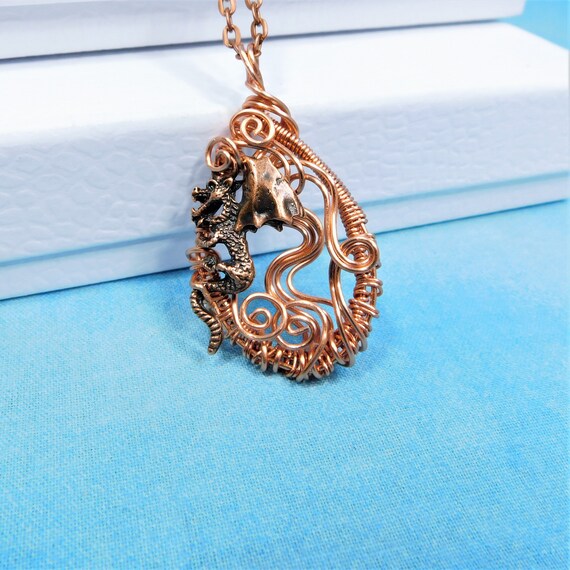 Artisan Crafted Dragon Necklace, Unique Fantasy Jewelry, Artistic Copper Wire Wrapped Pendant, Wearable Art Jewelry Present for Women