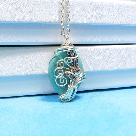Wire Wrapped Gemstone Pendant with Mermaid, Mermaid Necklace Gemstone Jewelry Birthday or Christmas Present for Wife, Girlfriend or BFF