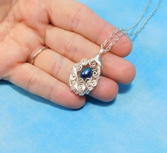 Single Pearl Necklace, Wire Wrapped Genuine Freshwater Pearl Pendant, Artisan Crafted June Birthstone Gemstone Jewelry June Birthday Gift