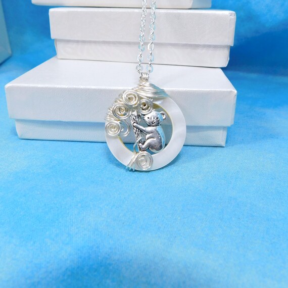 Koala Bear Pendant Animal Jewelry, Artisan Crafted Unique Wire Wrapped Zoo Animal Theme Wildlife Necklace, Animal Lover Gift for Women