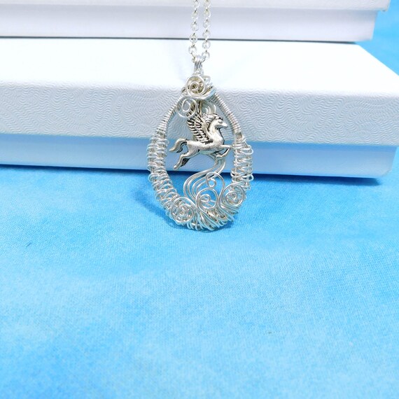Wire Wrapped Pegasus Pendant, Winged Horse Fantasy Jewelry, Unique Greek Mythology Necklace One of a Kind Wearable Art