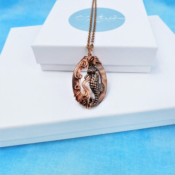 Artistic Seahorse Necklace Ocean Theme Jewelry, Unique Beach Seahorse Pendant, Nautical Sea Life Birthday or Anniversary Present for Wife