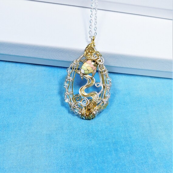 Unique Wire Wrapped Beach Jewelry Swimming Tropical Fish Necklace Whimsical Ocean Theme Pendant One of a Kind Wearable Marine Art Present