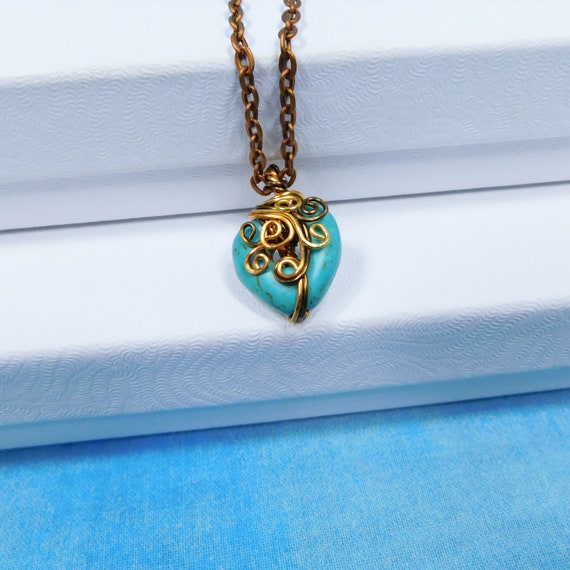 Wire Wrapped Blue Ceramic Heart Necklace, Handcrafted Pendant Present for Wife, Artisan Jewelry Gift for Mom, Mother in Law or Girlfriend
