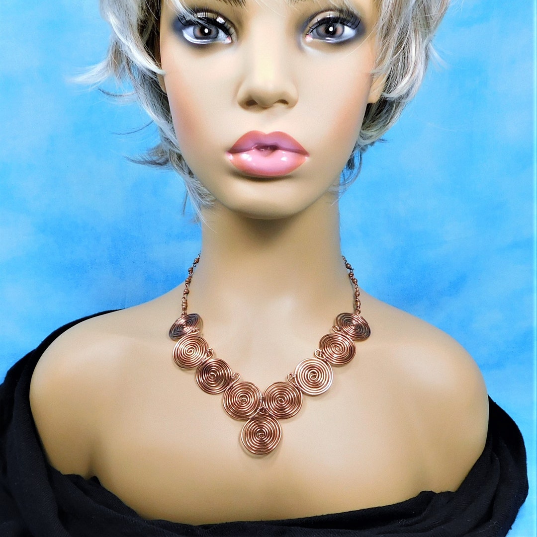 Multi Color Bead and Copper Bib Necklace