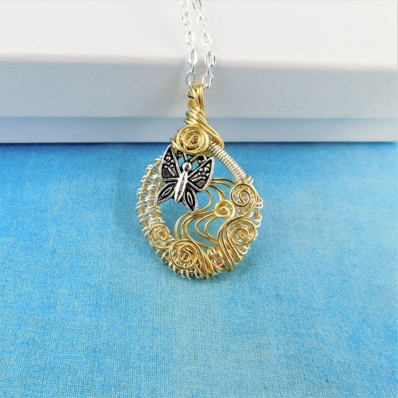 Artistic Handmade Butterfly Necklace, Artisan Crafted Wire Wrapped Pendant, One of a Kind Memorial Jewelry, Wearable Art Bereavement Gift