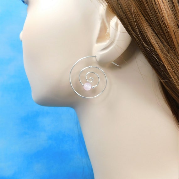 Sterling Silver Hoop Earrings with Gemstones, Rose Quartz Earrings Birthday Present or Anniversary Gift for Wife or Girlfriend
