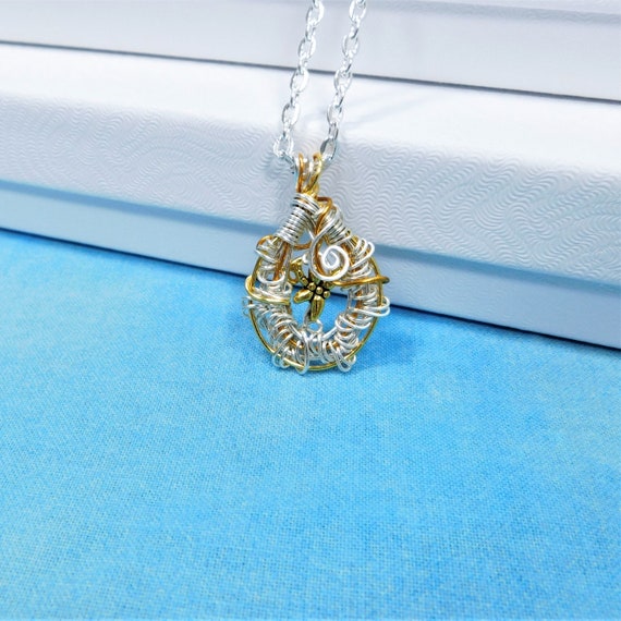 Small Unique Dragonfly Necklace, Wire Wrapped Wearable Art Jewelry, Artisan Crafted Pendant for Graduation, Confirmation or Memorial Gift