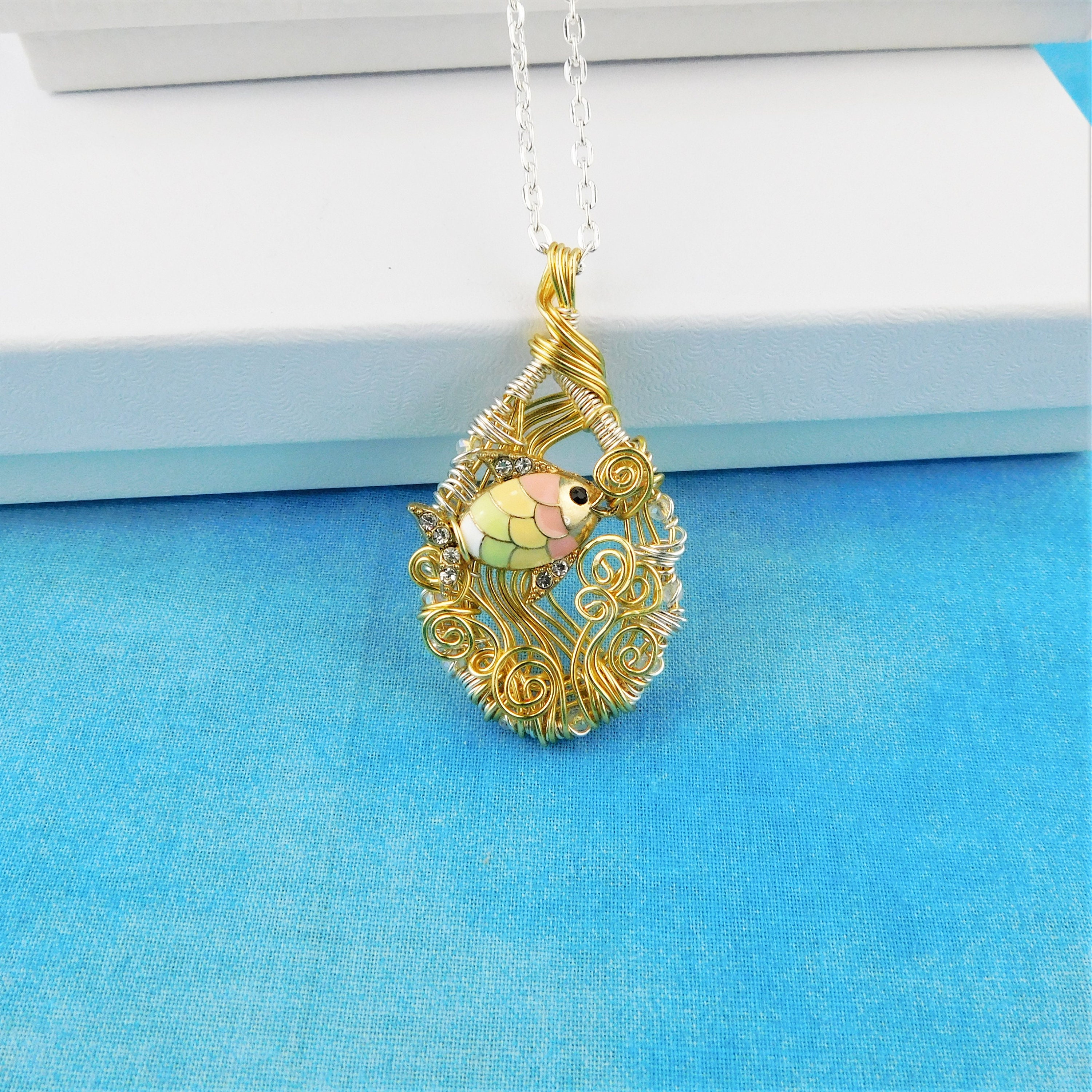 Tropical Fish Jewelry Beach Theme Necklace, Unique Woven Wire Wrapped ...