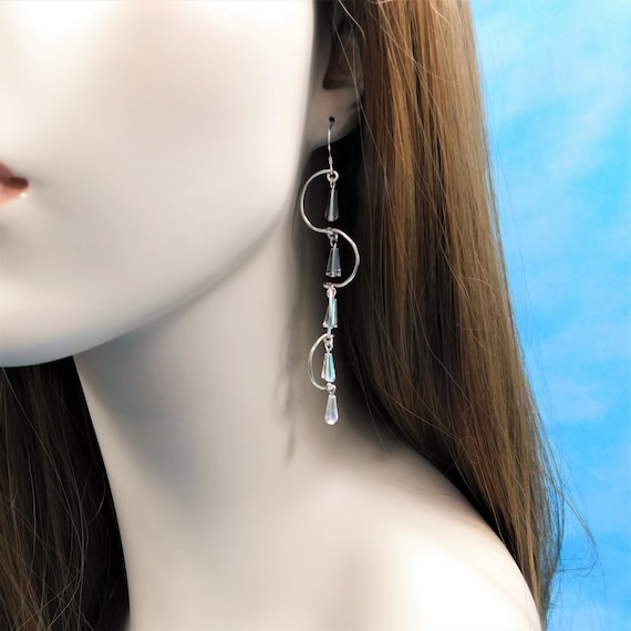 Sculpted Wire Dangle Earrings, Wearable Art Jewelry, Artistic Nickle Free Silver Dangle Earrings for Pierced Ears, Present for Women