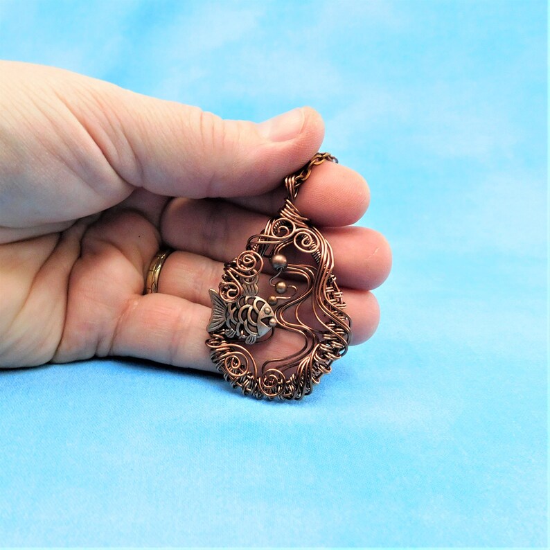 Artistic Fish Necklace Beach Jewelry Aquatic Sea Life Birthday Present or Anniversary Gift for wife Artisan Crafted Nautical Theme Pendant