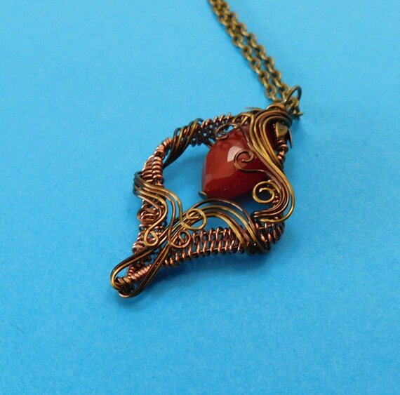 Wire Wrapped Carnelian Necklace Gemstone Jewelry, Artisan Crafted Wearable Art Pendant Anniversary Gift for Wife or Birthday Present for Mom
