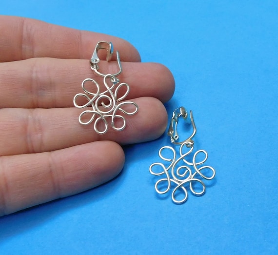 Artistic Non pierced Earrings, Wire Wrapped Clip-on Flower Dangles, Birthday Present or Gift for Wife, Girlfriend, Sister or Best Friend