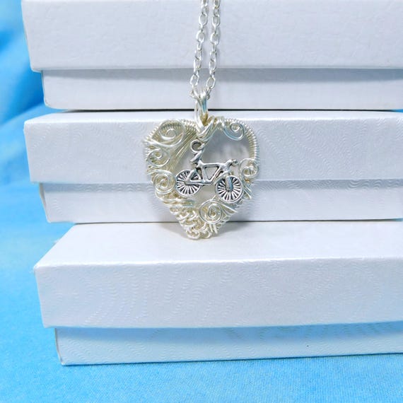 Handmade Heart Shaped Bicycle Pendant, Artistic Bike Necklace Unique Cycling Jewelry for Wife or Girlfriend, Present for Women Who Cycle