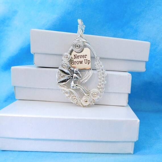 Never Grow Up Fairy Theme Necklace, Artisan Crafted Woven Wire Wrapped  Pendant, Artistic Handmade Wearable Art Jewelry Graduation Gift