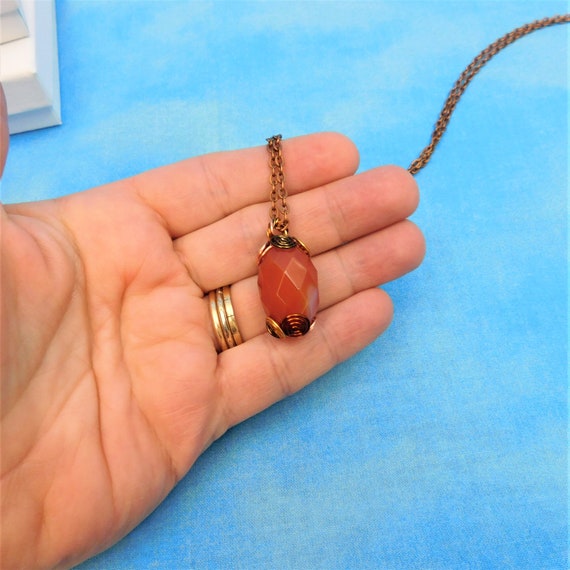 Carnelian Necklace Gemstone Jewelry, Wire Wrapped Orange Gem Pendant, Artistic Birthday Present or Anniversary Gift for Wife or Girlfriend