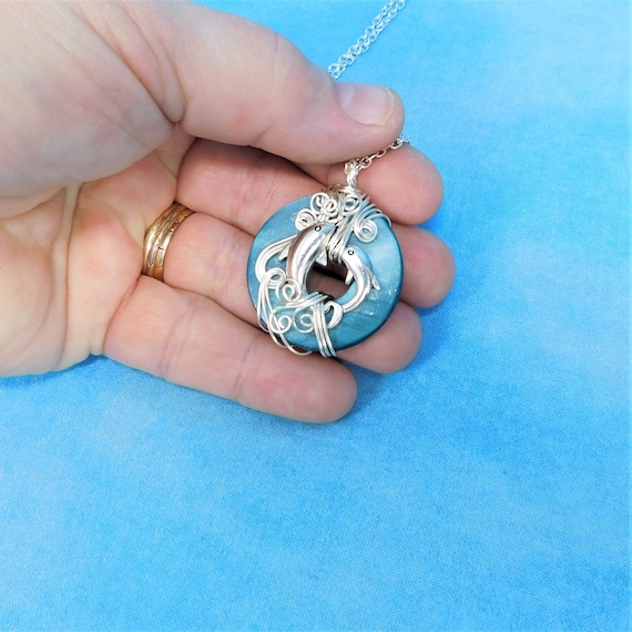 Dolphin Pendant Beach Jewelry, Artisan Crafted Unique Wire Wrapped Ocean Theme Sea Wildlife Necklace, Animal Lover Gift