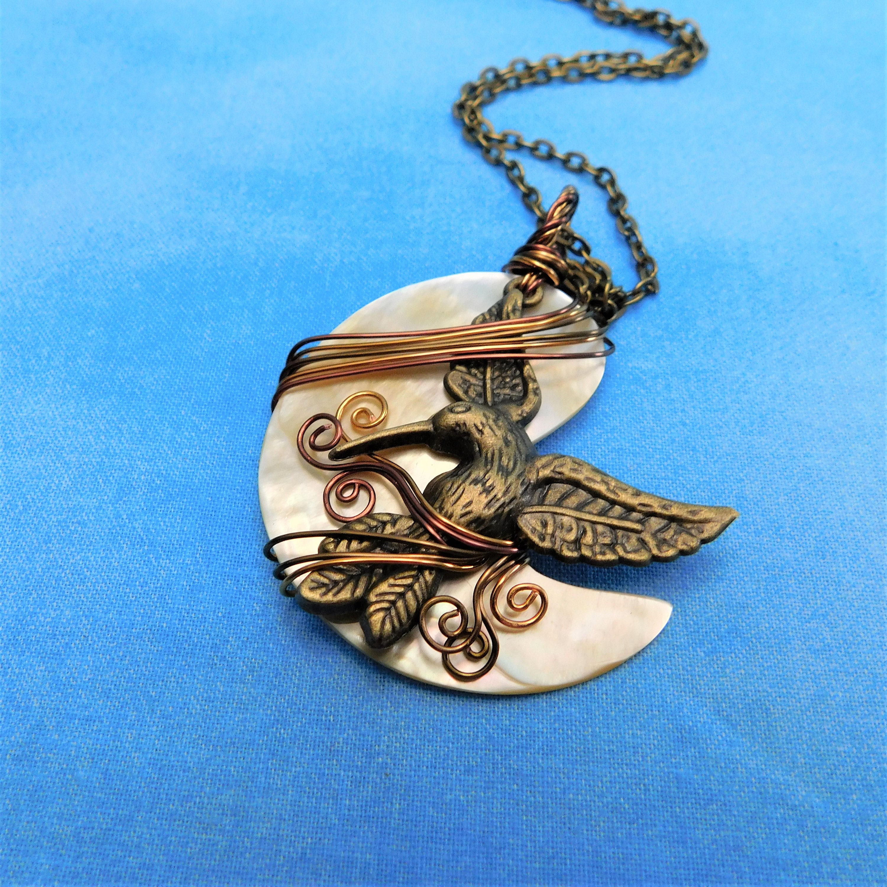 Hummingbird Necklace Statement Jewelry, Large Wire Wrapped Bird Theme