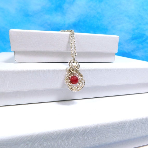 Woven Wire Wrapped Artistic Red Jade Gemstone Pendant Necklace, Unique Wearable Art Gift for Women, Wife, Girlfriend, or Mother
