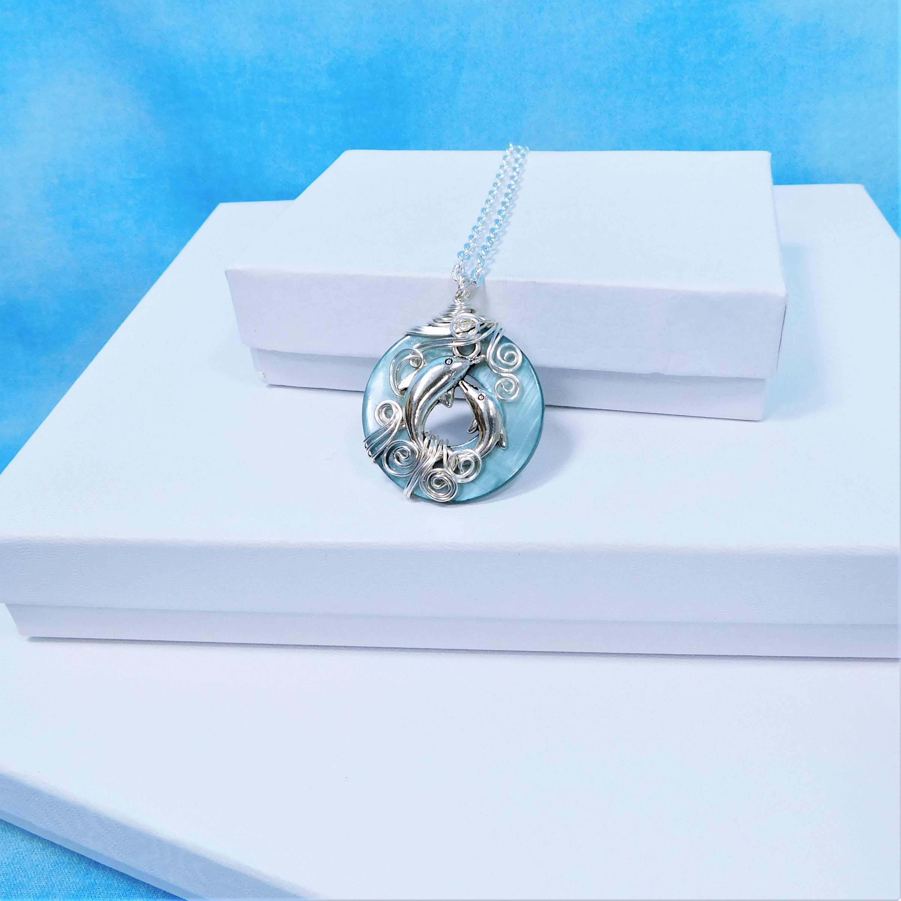 Dolphin Pendant Beach Jewelry, Artisan Crafted Unique Wire Wrapped