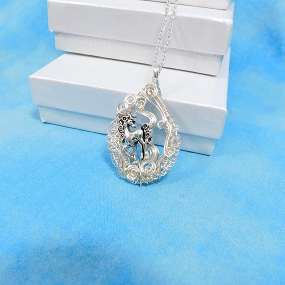 Artisan Crafted Unicorn Necklace, Wire Wrapped Unicorn Pendant, Wearable Art Anniversary Gift or Birthday Present for Wife or Girlfriend