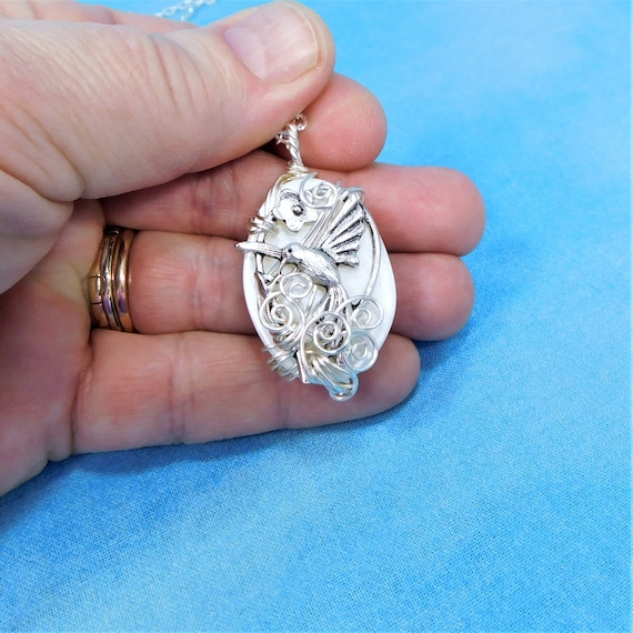 Artisan Crafted Hummingbird Pendant, Wire Wrapped One of a Kind Memorial Necklace, Wearable Art Jewelry Bereavement Present Sympathy Gift