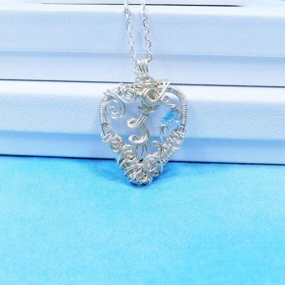 Artisan Crafted Butterfly Necklace, Wire Heart Pendant with Blue Crystal Butterflies, Memorial Jewelry Bereavement Present or Sympathy Gift