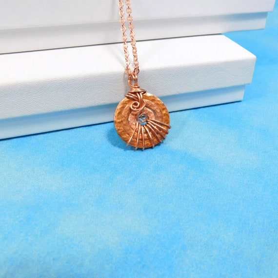 Unique Copper Necklace, Artisan Crafted Copper Wire Wrapped Pendant, Wearable Art Jewelry Birthday or 7th Anniversary Gift for Wife