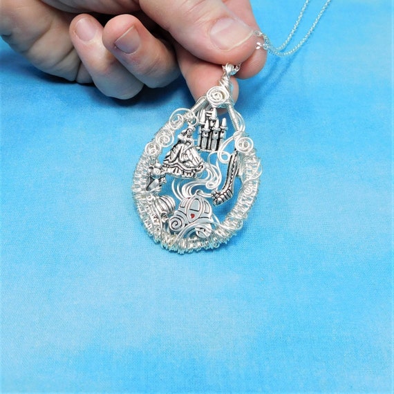 Cinderella Necklace Unique Fairytale Pendant, Artistic Woven Wire Wrapped Jewelry, One of a Kind Wearable Art Handcrafted Present for Women