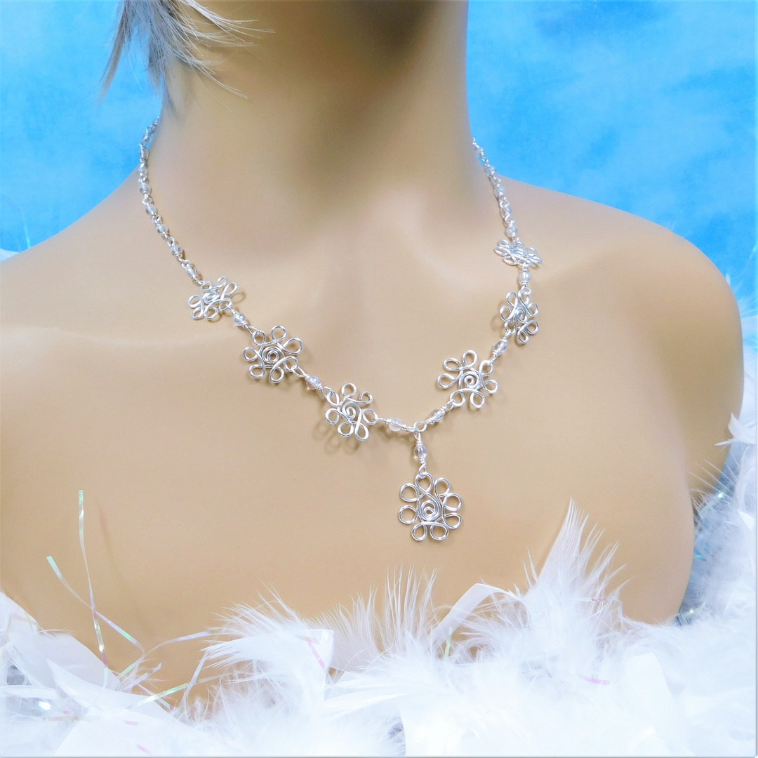 Silver Sculpted Wire Flower Necklace, Artistic Handmade Anniversary Gift for Wife or Jewelry