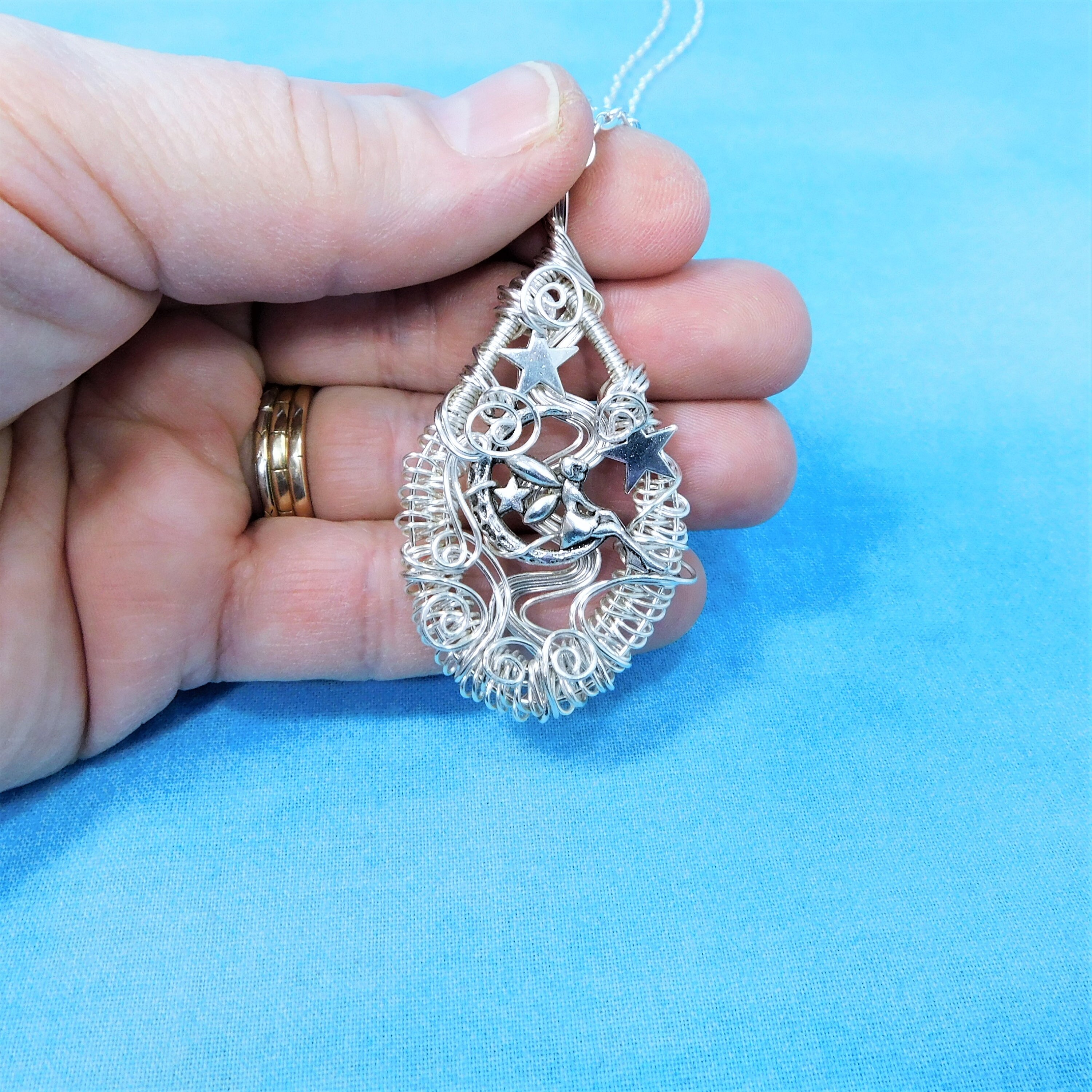 Fantasy Jewelry Fairy Necklace, Artisan Crafted Woven Wire Wrapped