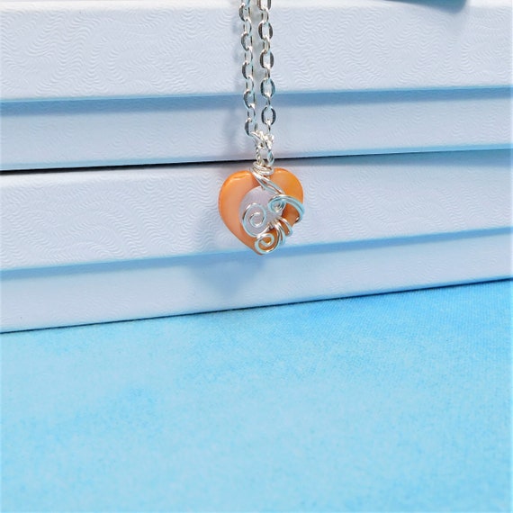 Artistic Copper Wire Wrapped Mother of Pearl Heart Necklace, Unique Artisan Crafted Pendant, Wearable Art Jewelry Anniversary Gift for Wife