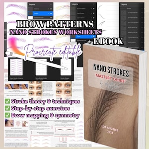 Nano Strokes Procreate Muster Set + E-Book Microblading Übungs Brow Mating Guide Digitale Vorlagen für das Procreate Brauen Muster Training