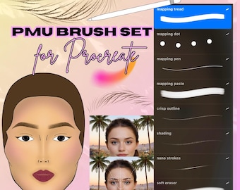 Procreate PMU Brushes Set | 9 Essential Brushes for Permanent Makeup Mapping & Digital Drawing