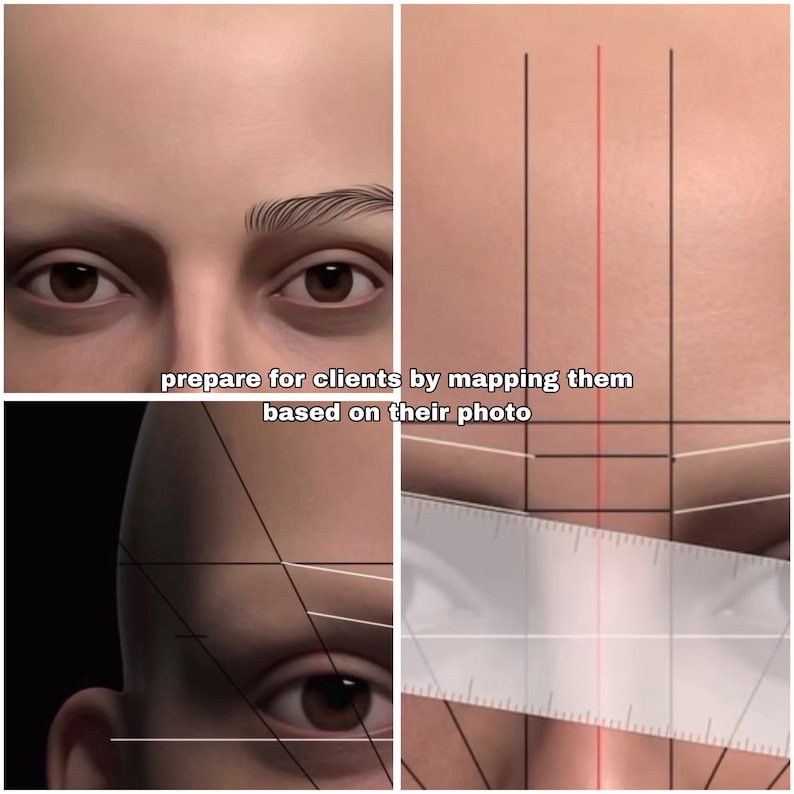 May include: A close-up of a person's face with a grid overlay. The grid is used to map facial features for a client's photo.