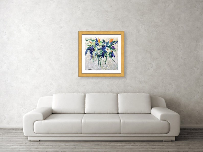 Floral Art Print, Purple, Blue and white, Modern Flower Print, large flower Art, Floral artwork, Art gift. image 2