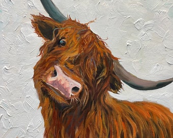 Highland Cow Wall Art canvas PRINT on stretched canvas.  Red Highland Cow Wall Art PRINT. Available in 3 sizes