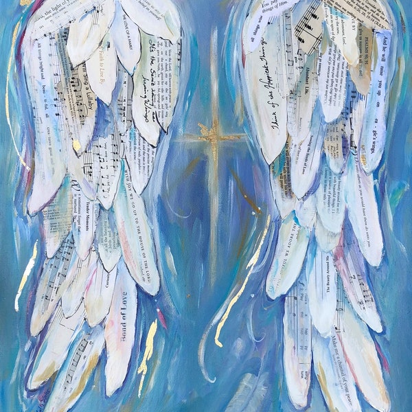 Angel Wings Mixed Media Art Print, Angel Wings Painting, Angel Wings Wall decor, Spritiual Art Print, Inspirational Art Wall Decor