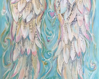 Angelwings Art Print of mixed media Angel Wings choose your size.