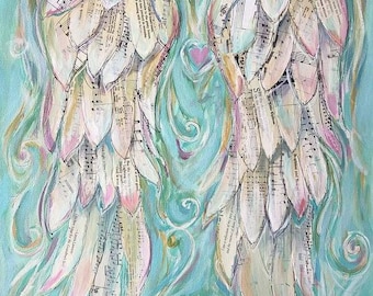 Angel Wings archival print.  Wings of love print of my mixed media painting.  This Print measures 29x36 inches.