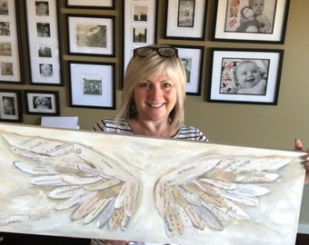 Large Angel Wings mixed media Painting   Custom order your own Angel Wings Mixed Media Painting Art Wall Decor Spiritual Art