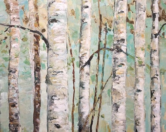 Birch Tree Painting Art Pallet Knife Birch Painting Aspen White Birch LARGE Custom Order