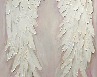 Angel Wings Painting, Angel Art baby Room, shabby Chic, gold crown, nursery decor, hand painted angel wings custom painted  Free Shipping