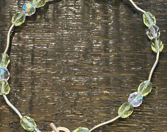 Silver Zig Zags & Faceted Czech Glass Beaded Bracelet with Silver Toggle