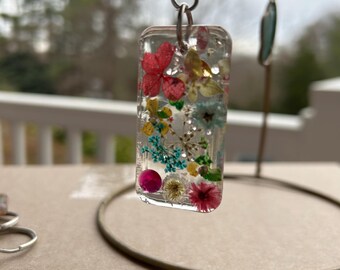 Floral & Swarovski Crystal Round  Rectangular Keychain